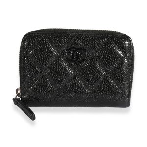 Chanel So Black Quilted Caviar Zip Around Coin Purse Wallet Kate Spade Shoulder Bag Crossbody Bag Leather Black