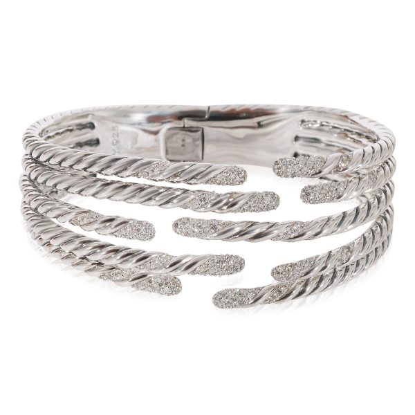 David Yurman Willow Diamond Open Hinged Cuff Sterling Silver 135 CTW David Yurman Willow Diamond Open Hinged Cuff Sterling Silver 135 CTW