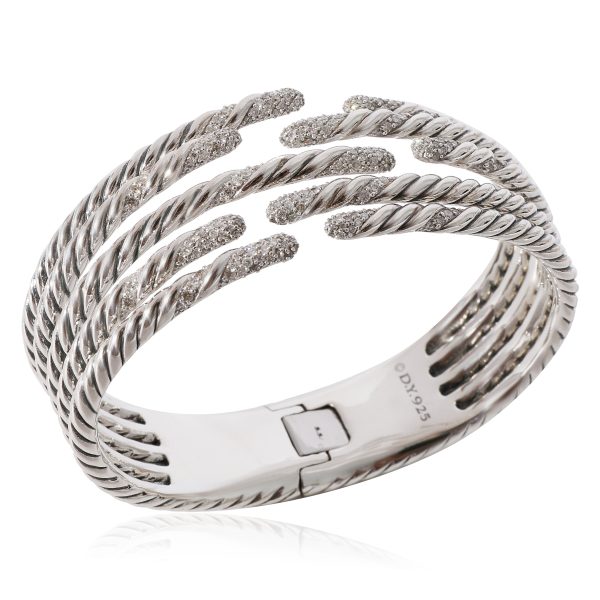 123919 pv David Yurman Willow Diamond Open Hinged Cuff Sterling Silver 135 CTW