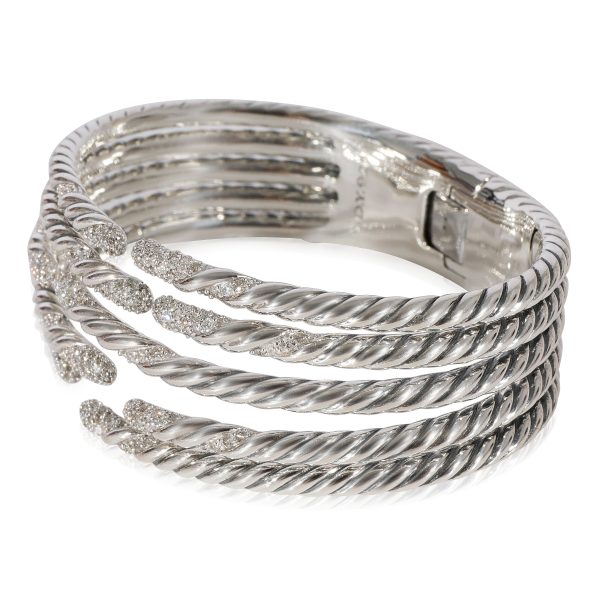 123919 sv David Yurman Willow Diamond Open Hinged Cuff Sterling Silver 135 CTW