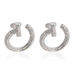 Tiffany Co T Open Hoop Diamond Earrings in 18k White Gold 048 CTW 14k Gold Diamond Initial E Link Bracelet