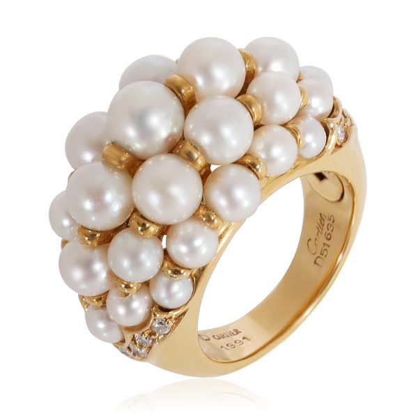 124014 av 33381900 dff6 42db 968f 775041c214d7 Cartier Vintage 1991 Pearl Diamond Ring in 18K Yellow Gold 016 CTW