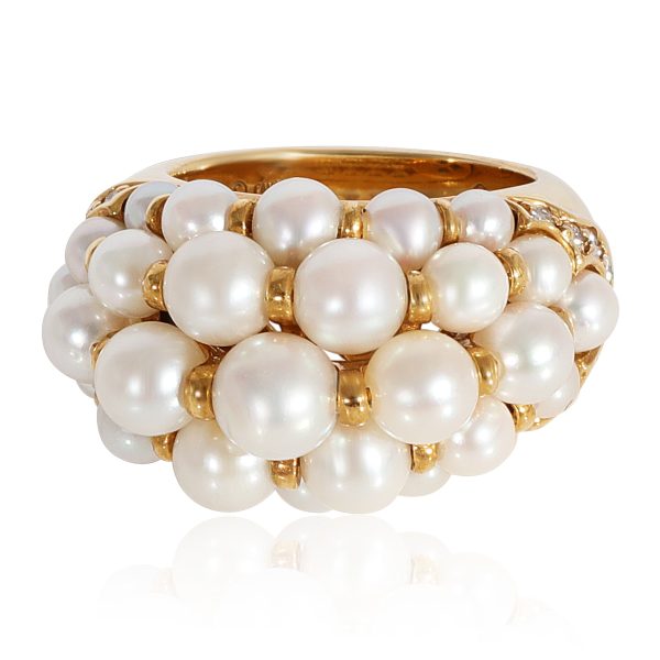 Rings Cartier Vintage 1991 Pearl Diamond Ring in 18K Yellow Gold 016 CTW