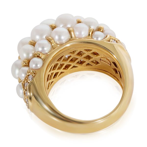 Fashion Ring Yellow Gold Cartier Vintage 1991 Pearl Diamond Ring in 18K Yellow Gold 016 CTW