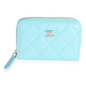 Chanel Light Blue Quilted Lambskin Zippy Card Holder Wallet Chanel Light Blue Quilted Lambskin Zippy Card Holder Wallet