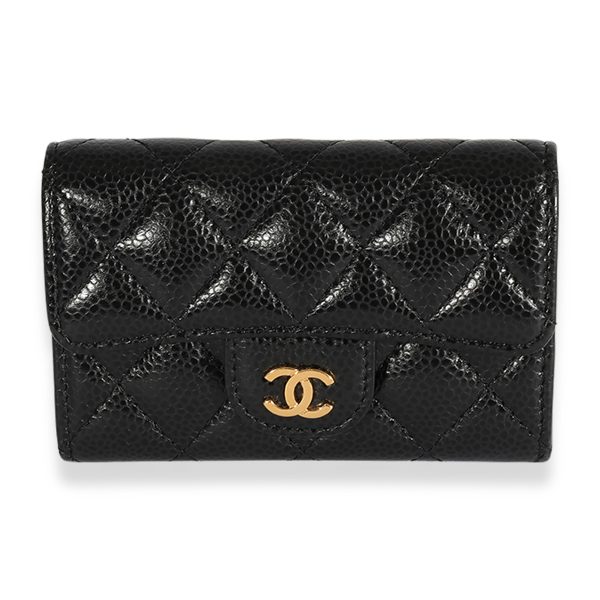 Chanel Black Quilted Caviar Flap Card Holder Wallet Chanel Black Quilted Caviar Flap Card Holder Wallet