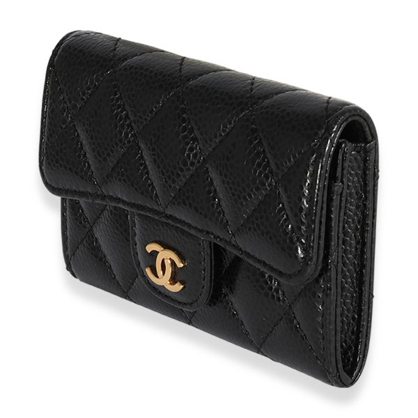 124239 sv 14100d75 e3e7 4335 9974 8e33118354a3 Chanel Black Quilted Caviar Flap Card Holder Wallet