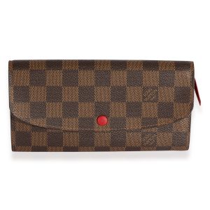 Louis Vuitton Damier Ebene Red Leather Emilie Wallet Miu Miu Long Wallet Black Matelasse