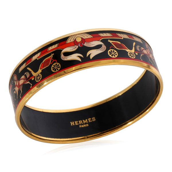 124296 av b42bd571 2279 49c7 88d0 1c714e71527f Hermès Plated Black Background Enamel Wide Bracelet with Calache Design 62MM