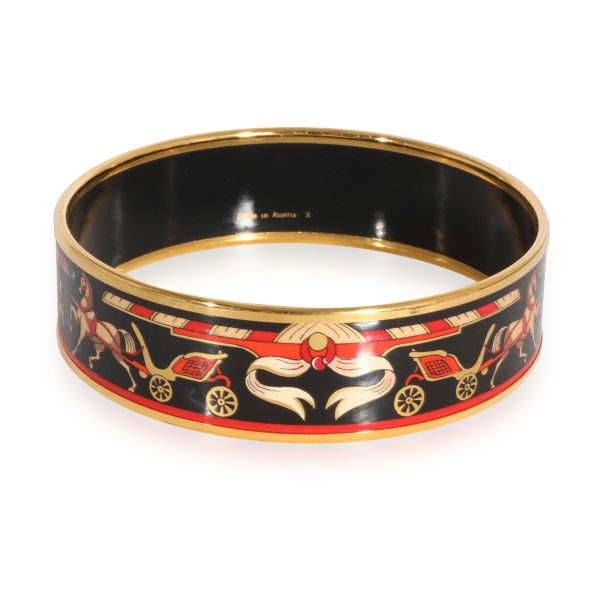 124296 bv 8d008375 ef60 4a9c ab92 a4ba9bd3c40d Hermès Plated Black Background Enamel Wide Bracelet with Calache Design 62MM