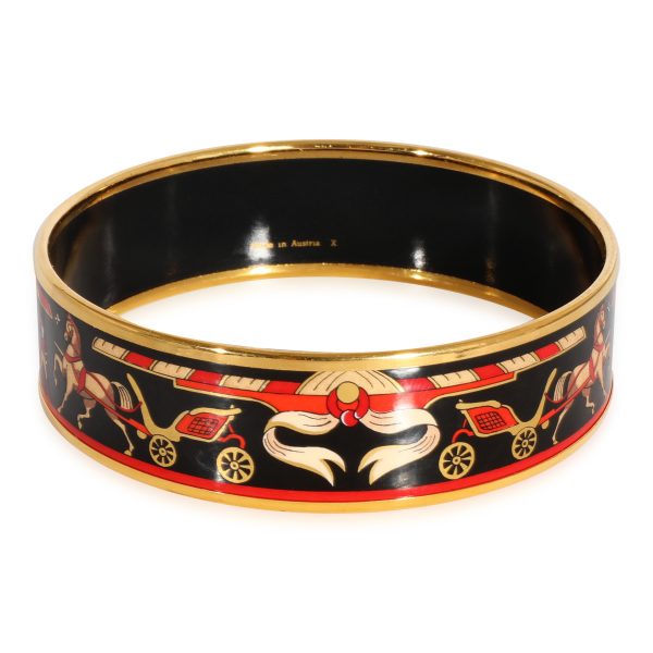 124296 sv 48fa0ad4 07e6 497d 8515 10f3b22fea13 Hermès Plated Black Background Enamel Wide Bracelet with Calache Design 62MM