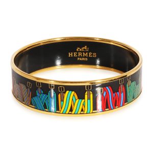 Hermès Gold Tone Wide Black Enamel Sangles Bracelet 62MM Cart