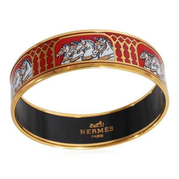 124299 av a4cf8e86 88c6 48e6 ab35 d416b8685679 Hermès Wide Red Gold Bracelet with Four Horses in Profile