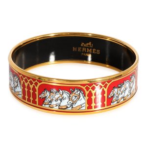 Hermès Wide Red Gold Bracelet with Four Horses in Profile Bottega Veneta Intrecciato Leather Tote Bag Navy