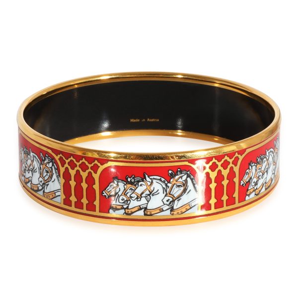 124299 sv 67dc36aa 9d0e 4769 8518 dc63e6906ed0 Hermès Wide Red Gold Bracelet with Four Horses in Profile