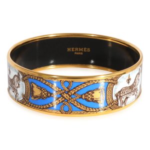 Hermes Plated Cobalt Blue Enamel Grand Apparat Wide Bracelet Cart