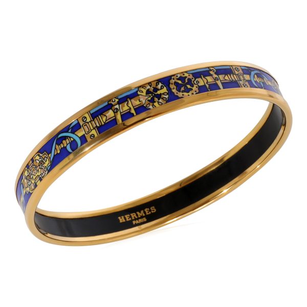 124322 av Hermès Plated Narrow Enamel Bracelet with Blue Gold Design