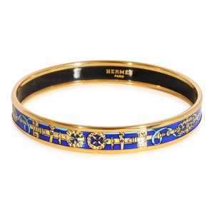 Hermès Plated Narrow Enamel Bracelet with Blue Gold Design Cartier Love Ring in 18k White Gold