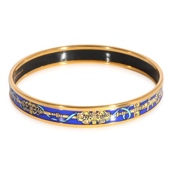 124322 sv Hermès Plated Narrow Enamel Bracelet with Blue Gold Design