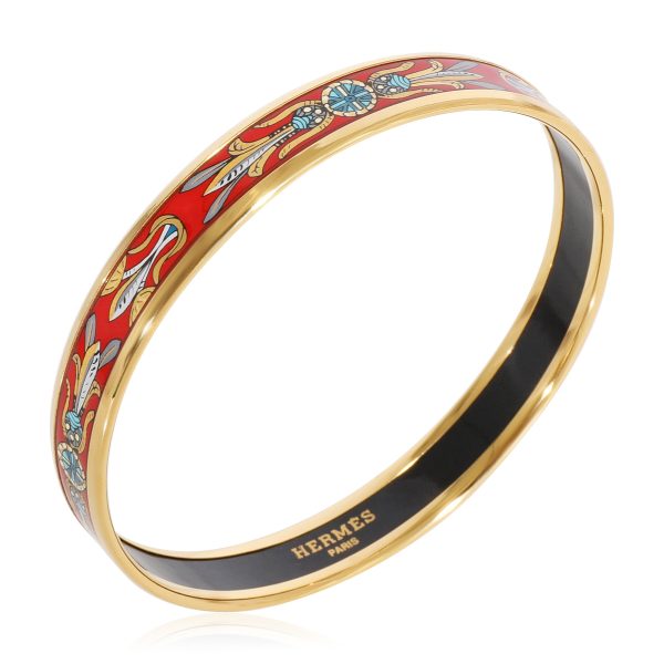 124327 av Hermès Plated Narrow Red Enamel Dream Catcher Bracelet 62MM