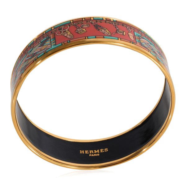 124331 av f030ab54 fb6e 4808 b18c 7e81627533ef Hermès Plated Wide Enamel Bracelet with Braiding and Charms