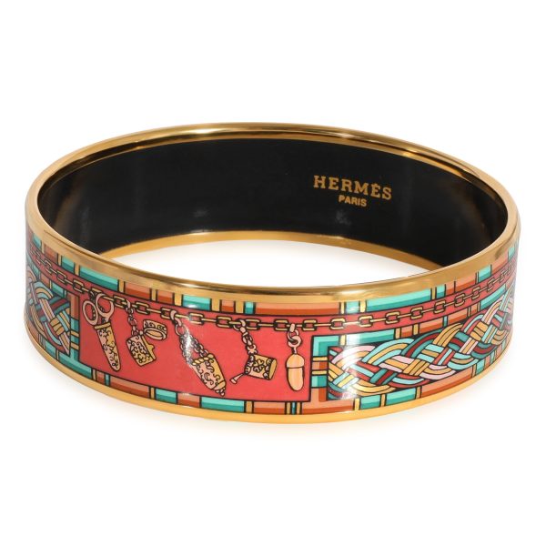 Hermès Plated Wide Enamel Bracelet with Braiding and Charms Hermès Plated Wide Enamel Bracelet with Braiding and Charms