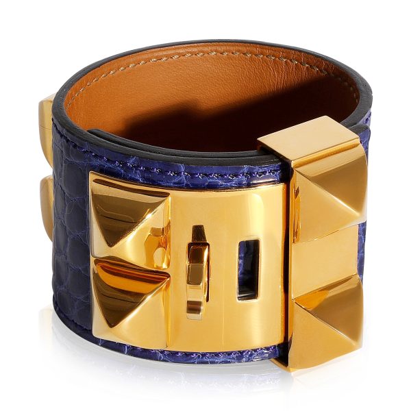 124378 av Hermès Collier de Chien Bracelet Blue Shiny Alligator 2014