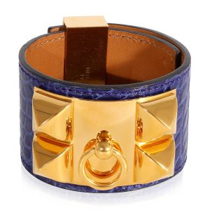 Hermès Collier de Chien Bracelet Blue Shiny Alligator 2014 Cart