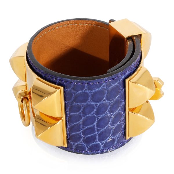 124378 sv Hermès Collier de Chien Bracelet Blue Shiny Alligator 2014