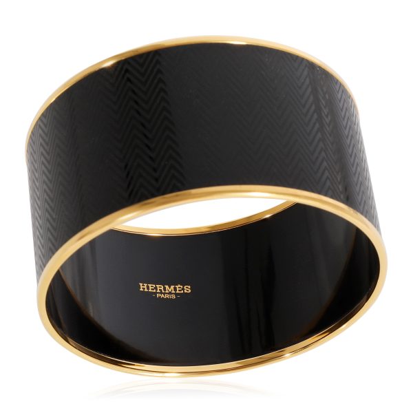 124380 av Gold Tone Hermès Printed Black Enamel Bracelet