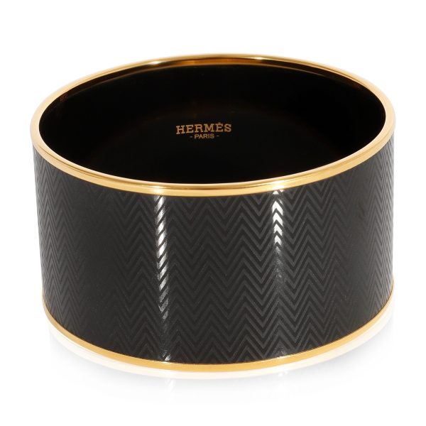 Gold Tone Hermès Printed Black Enamel Bracelet Gold Tone Hermès Printed Black Enamel Bracelet