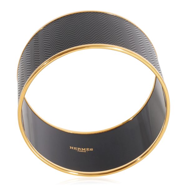 124380 sv Gold Tone Hermès Printed Black Enamel Bracelet