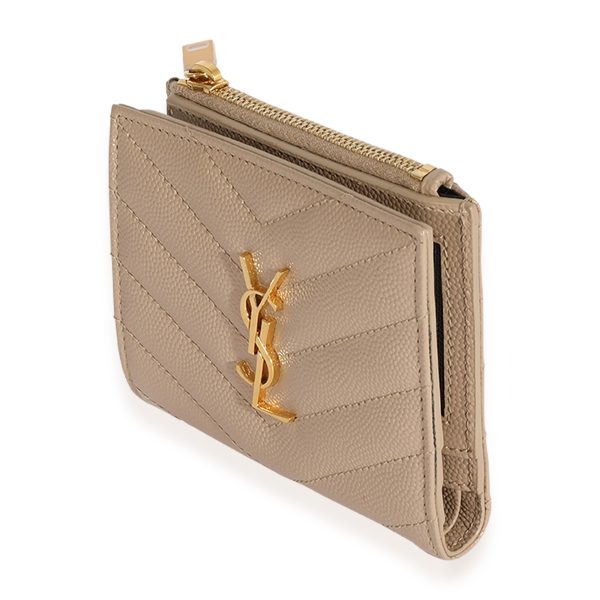 124585 sv 3d555c55 d7cd 4517 abe8 ce5f66dd5402 Saint Laurent Dark Beige Grain De Poudre Matelassé Cassandre Bifold Wallet