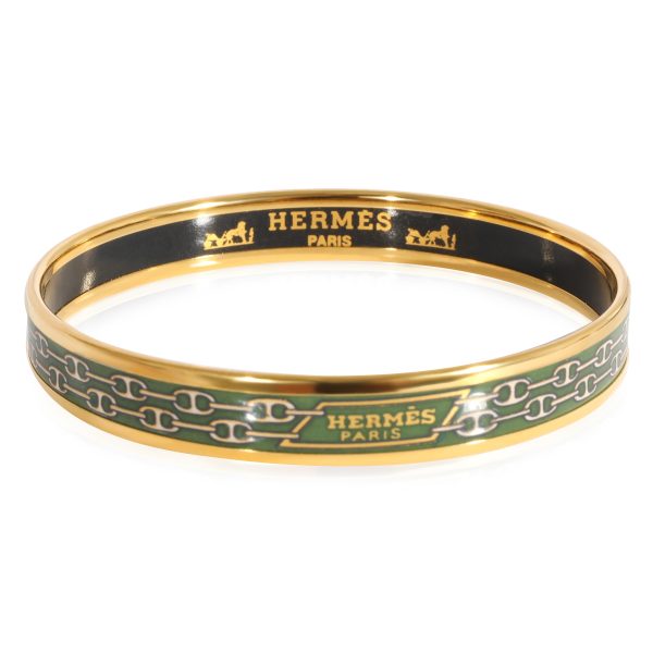 Hermès Plated Enamel Narrow Green Double Chaine d Ancre Link Design Bracelet Hermès Plated Enamel Narrow Green Double Chaine d Ancre Link Design Bracelet