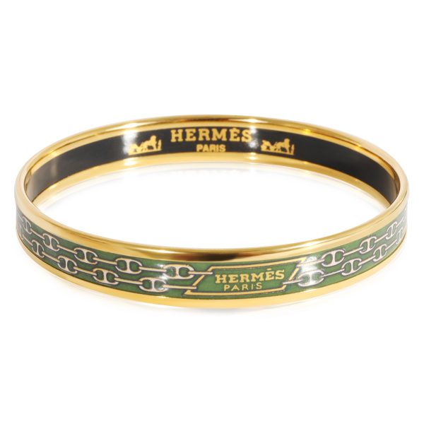 124646 sv 519eb6d6 164b 45af b944 a13d32803940 Hermès Plated Enamel Narrow Green Double Chaine d Ancre Link Design Bracelet