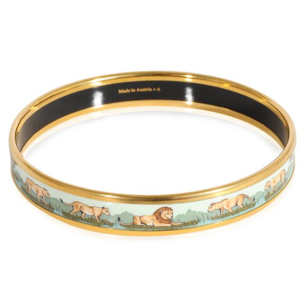 124647 sv Hermès Printed Enamel Narrow Bangle Africa Design with Lions