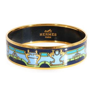 Hermès Plated Enamel Bracelet with Blue Gold Leather Minaudière With Chain