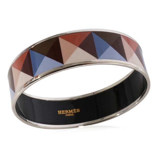 124651 pv Hermès Plated Clous en Trompe LOeil Wide Enamel Bangle 62MM