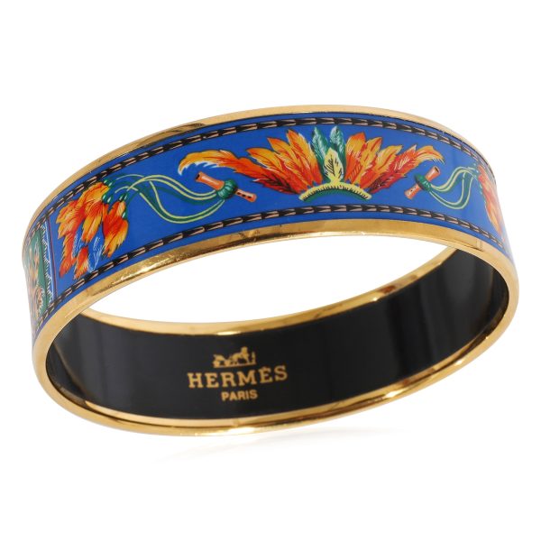 124652 pv Hermès Plated Enamel Brazil Design Blue Orange Colorways Bracelet 62MM