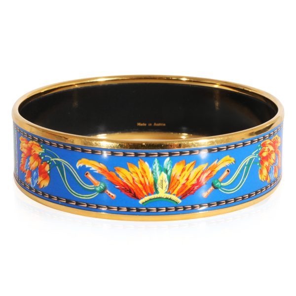 124652 sv Hermès Plated Enamel Brazil Design Blue Orange Colorways Bracelet 62MM