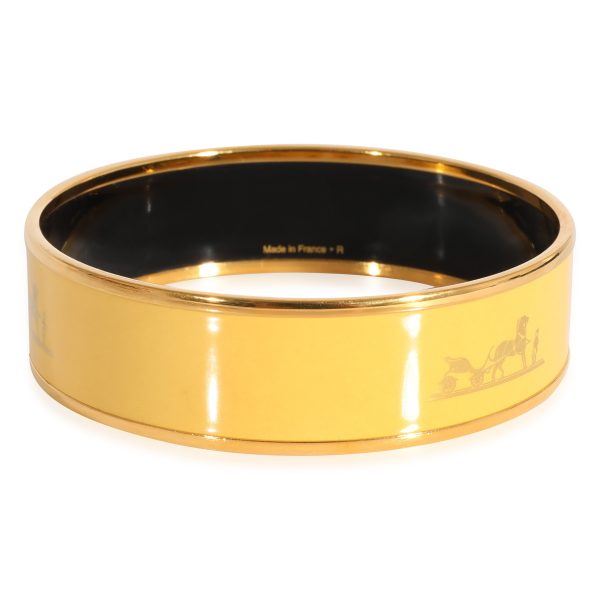 124653 sv 74c52ff2 2332 43cb 9150 7193b3de6e7c Hermès Plated Wide Yellow Enamel Bangle with Caléche