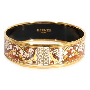 Hermès Plated Enamel Bracelet with Scrolling Leaves Berry Clusters 62mm Jw Anderson Calf Leather Midi Cap Bag Brown