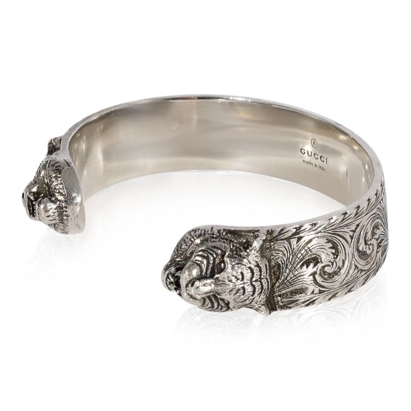 124686 sv 55eb979d e663 4bf4 a0b6 02a07fe55217 Gucci Gatto GG Cuff Bangle with Feline Head in 925 Sterling Silver