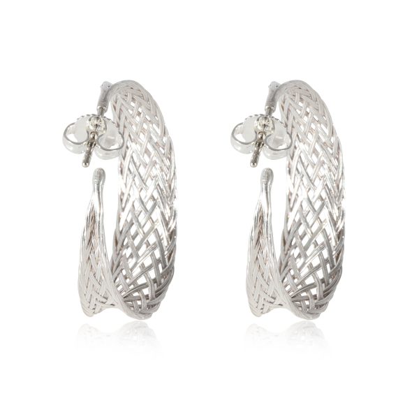 124760 bv Tiffany Co Woven Tapered Hoop Earring in Sterling Silver