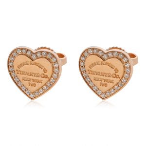 Tiffany Co Return To Tiffany Diamond Heart Earrings in 18k Rose Gold 026 CTW Cart