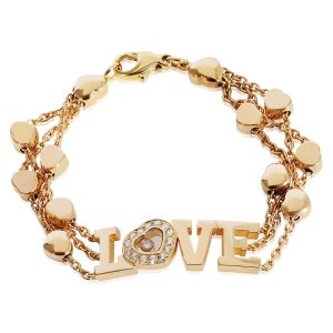 Chopard Happy Diamond Love Bracelet in 18k Yellow Gold 028 CTW Chanel Matelasse Chain Shoulder Bag Red