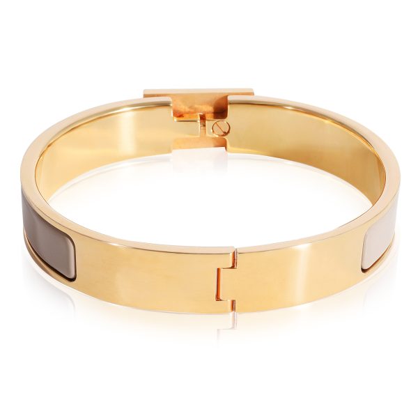 124830 pv Rose Gold Plated Hermes Clic Anneau Bracelet Taupe Enamel