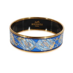 Hermès Plated Cobalt Blue Les Tambours Enamel Bracelet 62mm Dior Trotter Ribbon Tote Bag Black Nylon Leather
