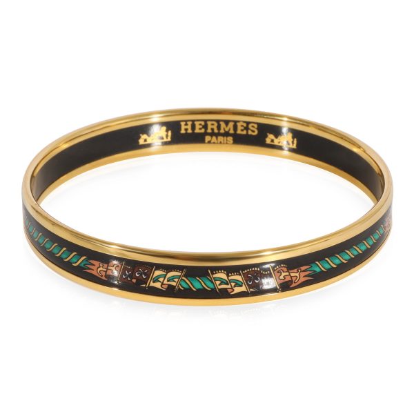 Hermès Plated Enamel Narrow Bangle with Flags 62mm Hermès Plated Enamel Narrow Bangle with Flags 62mm