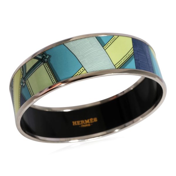 125178 bv Hermès Plated Cavalcadour Turquoise Wide Enamel Bangle 59mm